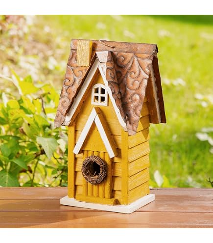 Amazon.co.jp: Glitzhome 高さ10インチ 素朴な木製バードハウス 庭
